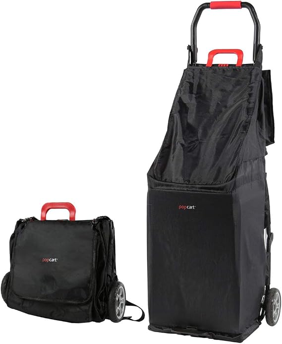 popcartCompact Design Portable/Foldable Shopping Cart with an Easy Open/Easy Close System. Extra Large Capacity. Ideal Height for Any Person. Takes Very Little Room When Folded.