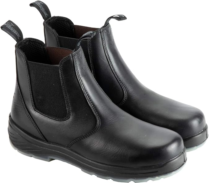 Thorogood 6 Slip On Safety Toe Station Boots for Men and Women - Leather with Quick Release, Slip-Resistant Outsole, and Translucent Non-Marking Bottom; EH Rated