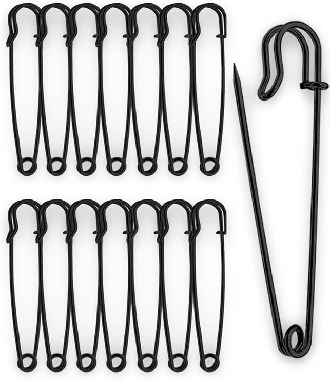 15Pcs Large Safety Pins,75mm/3" Strong Heavy Duty Extra Large Black Safety Pin for Clothes,Giant Safetypin for Fixed Blankets,Shawl Big Kilt Pins for Thick Fabric,Leather,Crafts