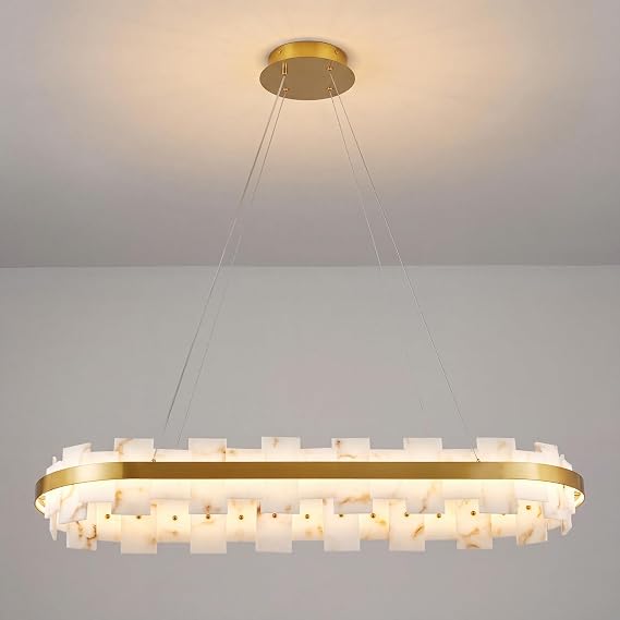 38 Inch Modern Alabaster Linear Chandelier, Dimmable Pendant Light
