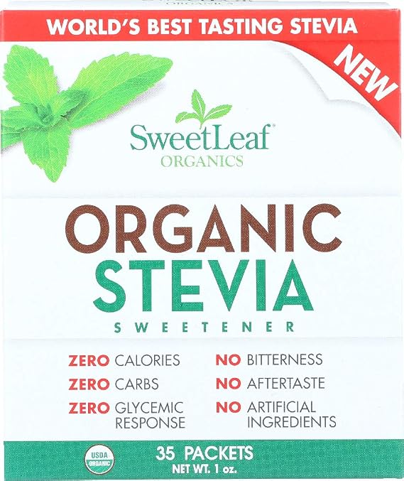 SweetLeaf Organic Stevia Powder Sweetener, Sugar Free - 35 Packets (1 Pack) | Zero Calorie Sweetener No Erythritol, Stevia Leaf Extract, Natural Sugar Substitute for Coffee & Baking, Prebiotic Fiber