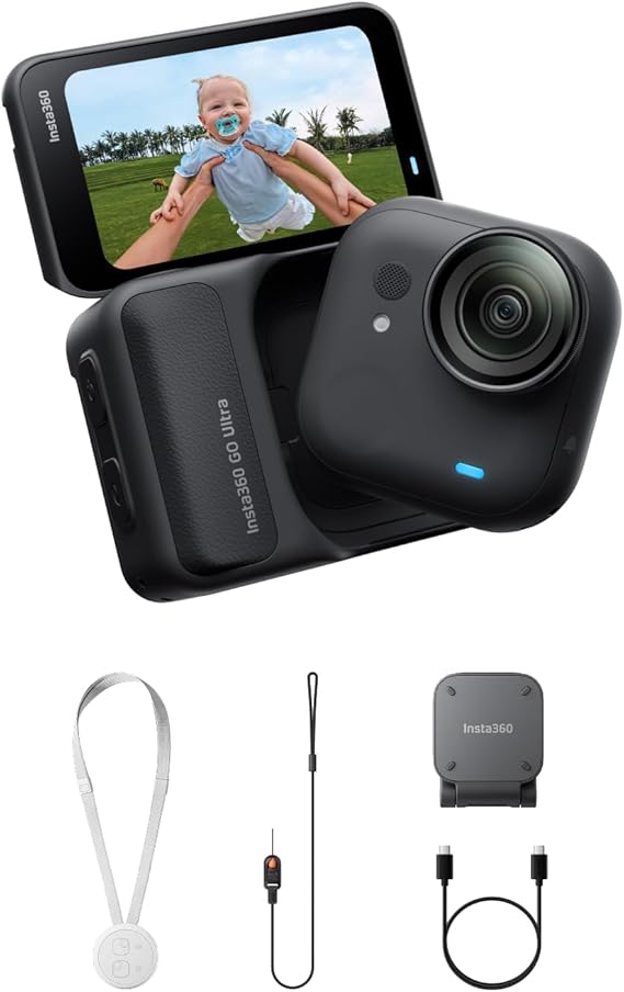 Insta360 GO Ultra Siyah - Küçük 4K Hafif Kamera, Kompakt Eller Serbest POV Fotoğraf Makinesi ve Video Kamerası, Vlog, Spor, Bisiklet, Koşu ve Günlük Kullanım İçin Manyetik ve Taşınabilir Aksiyon