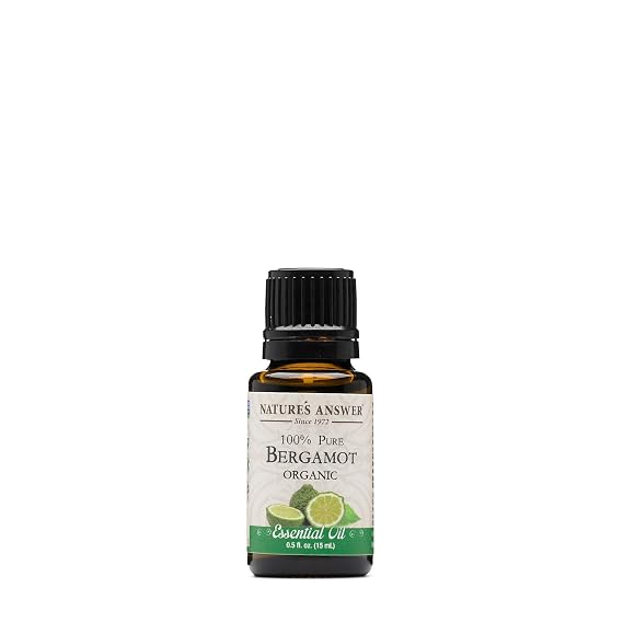 Nature's Answer 100% Pure and Organic Bergamot Essential Oil All Natural and Undiluted Therapeutic Grade Glass Bottle - Perfect for Aromatherapy, Relaxation, Skin Therapy. Made in USA