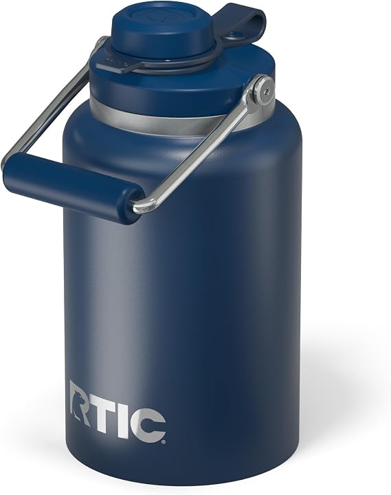 RTIC Half Gallon Outback Jug, Stainless Steel, Ceramic Lined Insulated Water Bottle with Lid and Handle, BPA-Free, Double Wall Vacuum Insulation, Navy