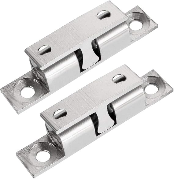 uxcell 2pcs Cabinet Door Closet Brass Double Ball Catch, Tension Latch 50mm Length Silver Tone