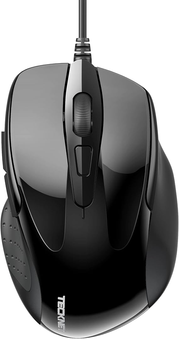 TECKNET USB Wired Mouse, 6-Button Corded Computer Mouse with 4 Adjustable DPI, Optical Computer Mice with Ergonomic Design and 5FT Cord for Laptop, Chromebook, PC, Desktop, Mac, Notebook-Black
