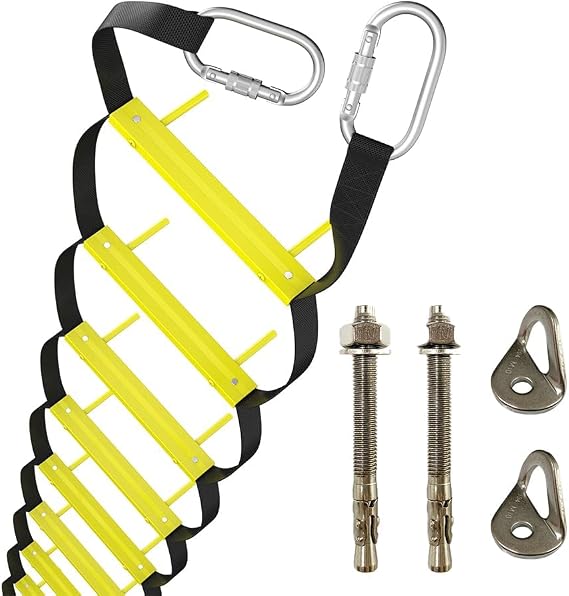 Fire Escape Ladder 3 Story 24ft | Rope Ladder Fire Escape for Homes 3rd Floor | Portable, Foldable & Compact | Emergency Ladders Suitable for Balcony & Windows | Mounting Anchors Included