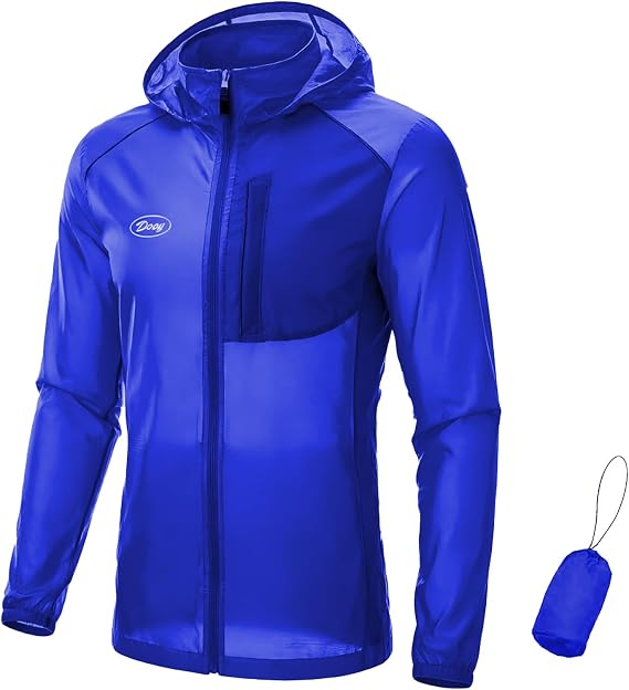 Mens Cycling Running Jacket, Thin Lightweight Packable Hoodies with Storage Bag, Windbreaker with UPF 50+ Sun Protection, Outdoor Coat for Hiking, Biking, Travel, 80g