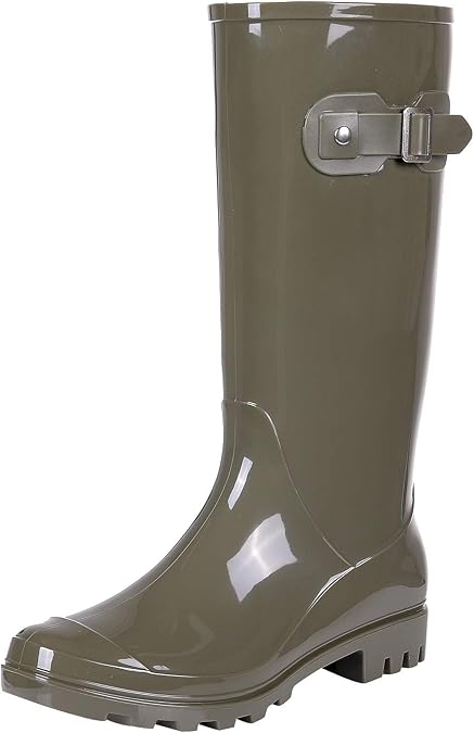Evshine Women's Knee High Rain Boots - Narrow Calf - Fashion Waterproof Tall Rain Shoes