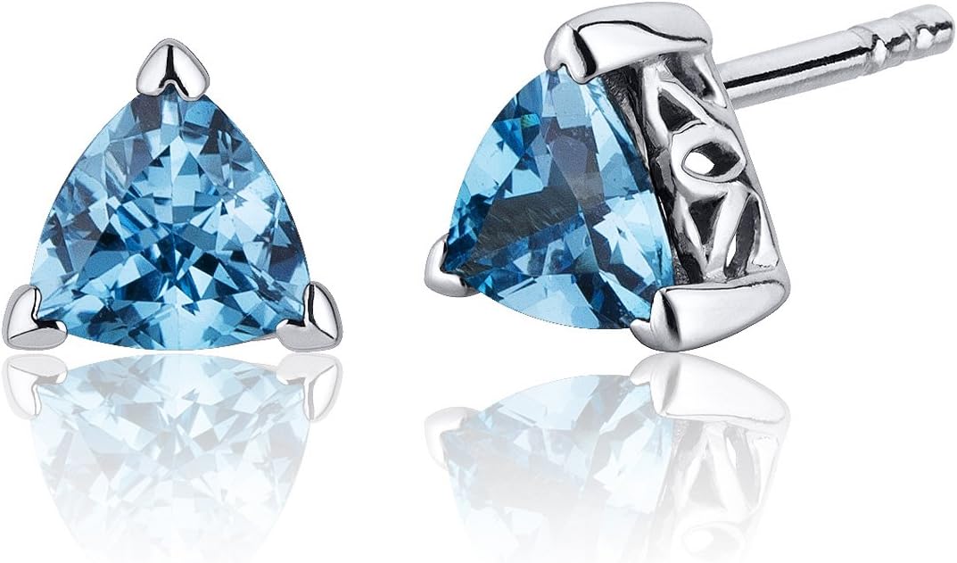 Peora Natural Swiss Blue Topaz Stud Earrings 925 Sterling Silver 1.50ct Tri