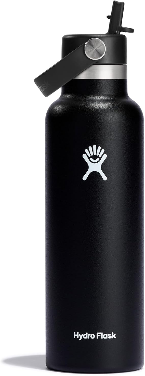 Hydro Flask - Water Bottle 621 ml (21 oz) - Vacuum Insulated Stainless Steel Water Bottle with Flex Straw Cap - Standard Mouth - Black