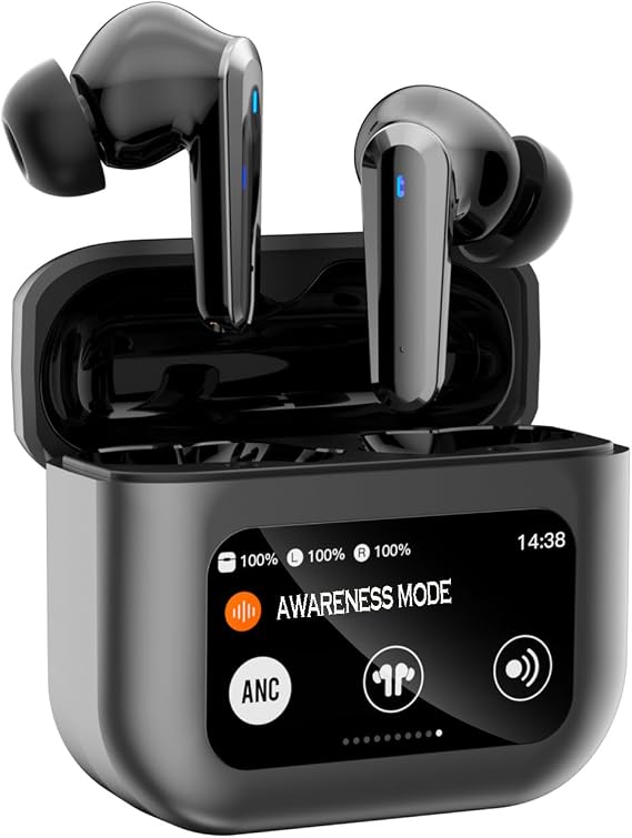 Xmenha Wireless Active Noise Cancelling Earbuds with Touch Screen ANC Transparency Mode Ear Buds Noise Cancelling Bluetooth Earbuds Active Noise Canceling Ear Buds