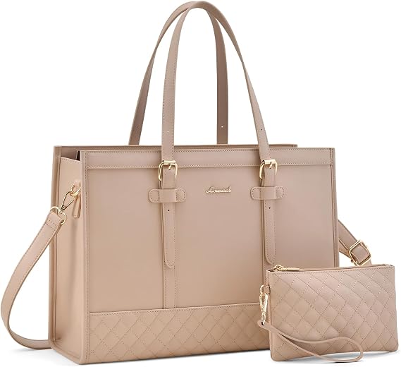 LOVEVOOK Women's 15.6inch Laptop Tote, PU Leather Computer Work Bag, office