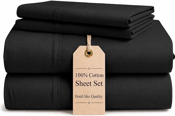 100% Cotton King Sheets, 4 Piece, Dark Grey, King Size Sheets Set