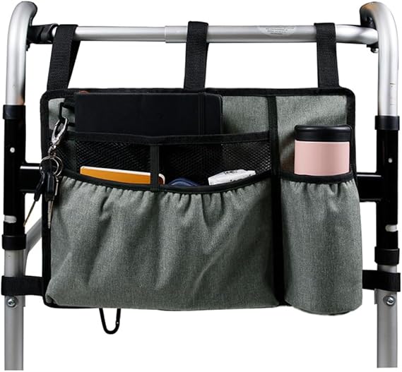 Wheelchair Side Bag/Walker Bag, Armrest Organizer Pouch with Cup Holder,Wheelchair Accessories,Grey