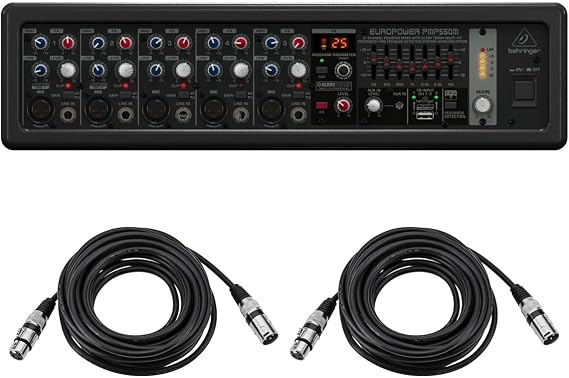 Behringer EUROPOWER PMP550M 500W 5-Channel Powered Mixer, Bundle with 2x H&A 25' XLR M To F Cable