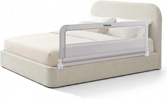 INFANS Bed Rail for Toddlers, 150 x 55 cm Extra Long Foldable Safety Bed Guard, Anti-Fall Mesh Guardrail for Convertible Crib, Queen, Full, King Mattress (Light Gray, 59'')