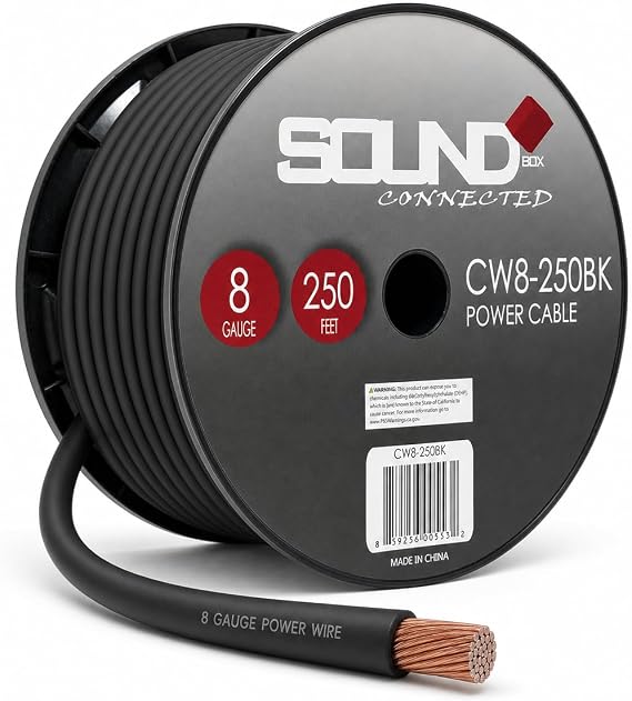 SoundBox 8 Gauge Amplifier Wire Power/Ground 8 Ga Amp Wire 250 Feet Spool Cable