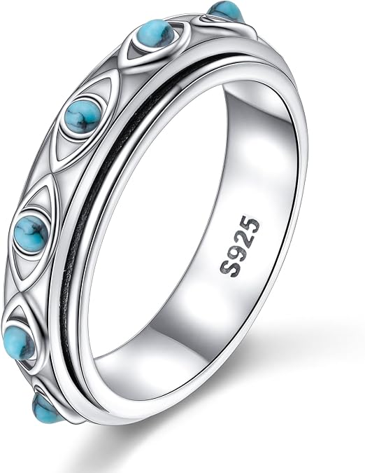 Ladytree 925 Sterling Silver Spinner Fidget Anxiety Relieving Rings
