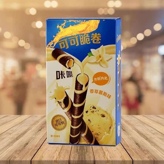 Vanilla Mousse Filled Chocolate Wafer Rolls 50g