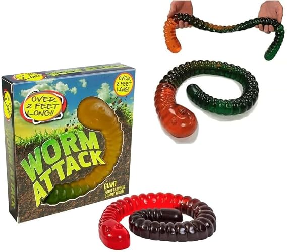 Worm Attack Giant Fruity Flavour Gummy Worm Gift Box 800g - Over 2 Feet long Worm Sweet (3 x Boxes)