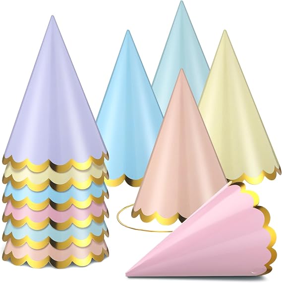 Panitay 48 Pcs Pastel Party Hats - Cone Paper Hats With Elastic String for Birthday Celebration - Memorable Party Favors and Bridal Shower Decorations Supplies for Adults