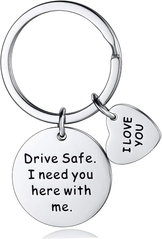 YEEQIN Drive Safe Keychain I Need You Here With Me Keychain Boyfriend Girlfriend Christmas Gifts I Love You Keyring Wife Husband Anniversary Birthday Gifts