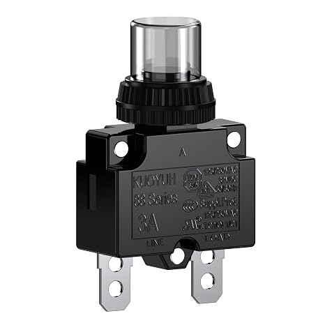 3Amp Circuit Breakers Thermal Overload Switch Protector 88 Series Manual Push Button Reset with Quick Connect Terminals and Waterproof Button Cap 32VDC or 125/250VAC