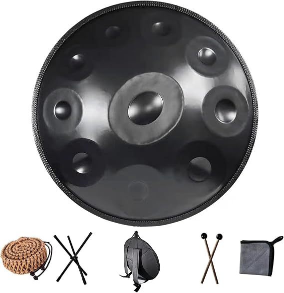 440Hz Handpan Drum Steel Tongue Drum,with Rattan Edge Protection,for Family and Friends, 22 Inch Handpan Instrument Hand Drum(Size:10 Notes,Color:Black)