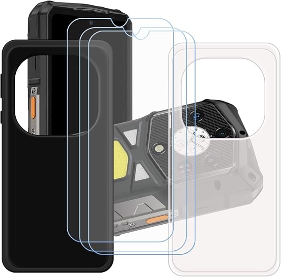 2 Pack Black + Translucent Silicone Cover for Ulefone Armor 29 Pro 6.67" + 3 Pack HD Tempered Glass