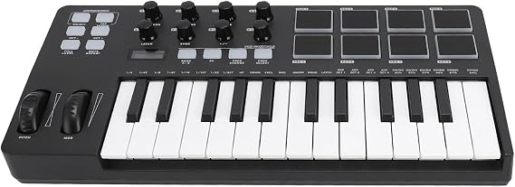 USB MIDI Keyboard Controller, 25 Key MIDI Controller with Integration Chord Mode Scale Mode 8 Backlit Drum Pads Arpeggiator 8 Knobs Music Production Software