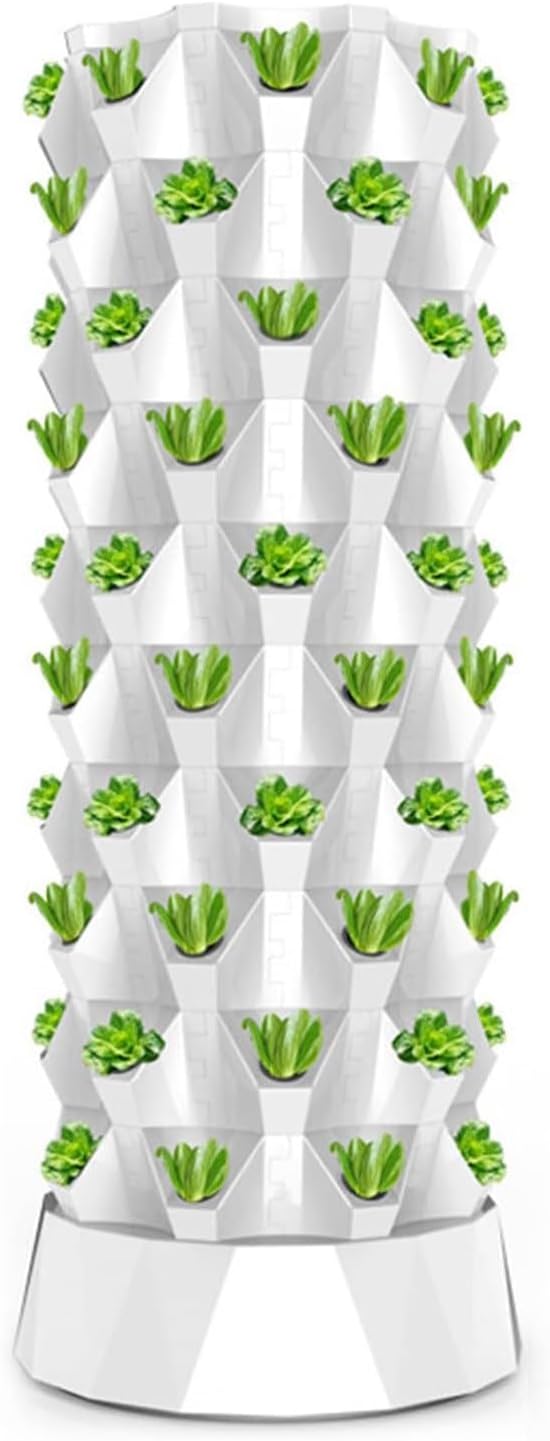 Vertical Planter Tower, Hydroponics Growing System for Indoor Herbs, Fruits and Vegetables with Hydration Pump, Adapter, Seedbed and Net Pots,White-48Pots