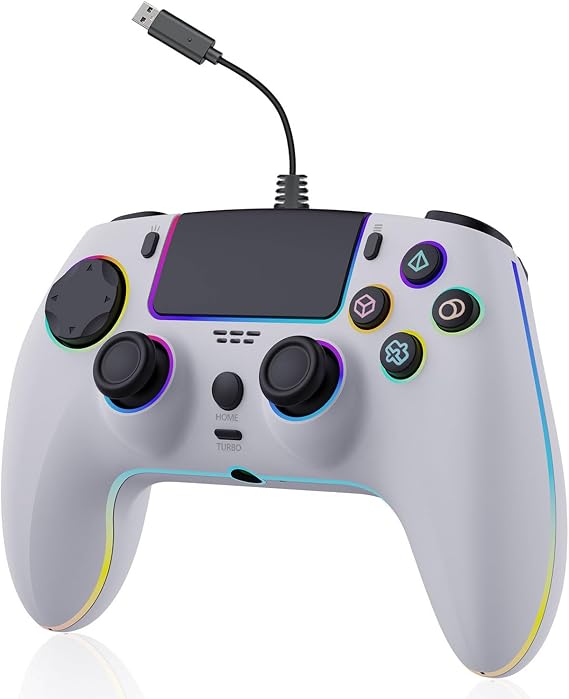 RGB Wired Game Controller for PlayStation 5 Replacement Gamepad with Hall Effect Trigger for PS-5 & Windows PC Double Vibration Motion Sensing Joystick Remote Joypad with Turbo,Macro Mapping (White)