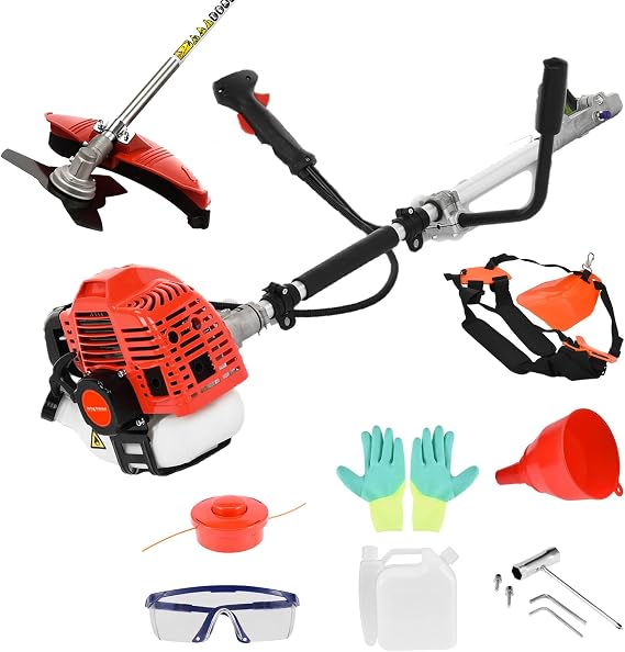 Gas String Trimmer Backpack, 52cc 2-Stroke Weed Wacker Gas Powered Lawn Mower, 2 in 1 Cordless Hedge Trimmer, Brush Cutter Lawn Trimmer, Handheld Weed Eater Weed Trimmer Yard Tool (Red 2IN1)