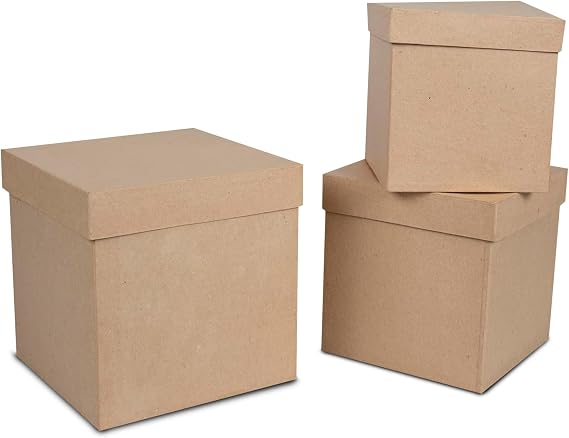 Hobby Lobby Square Paper Mache Boxes With Lids, Set of 3