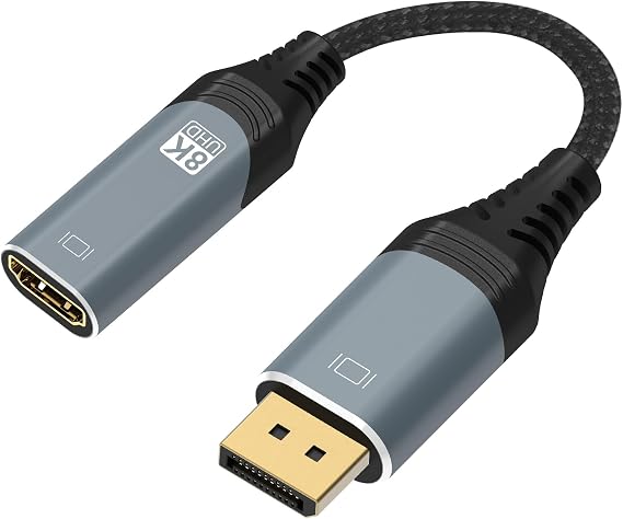 ConnBull DisplayPort to HDMI Adapter 8K, Uni-Directional DP 1.4 to HDMI 2.1 Screen (Male to Female) Cable Support 8K@60Hz/4K@120Hz Display for HP, Dell, AMD, NVDIA, (Not Compatible with PS5), 10.2"
