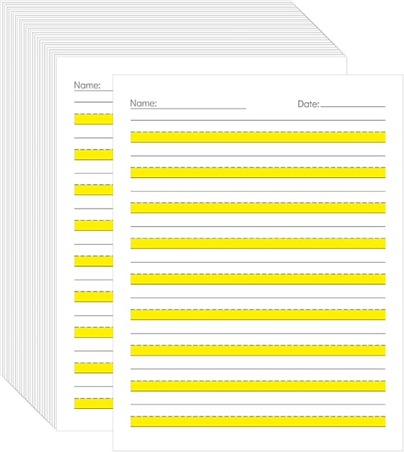 100 Sheets Write Beginner Paper Level 1 Handwriting Practice Paper with Yellow Highlight & Lines | 8.5x11" Letter Size Writing Paper for Kids | Helps with Proper Letter Positioning & Sizing