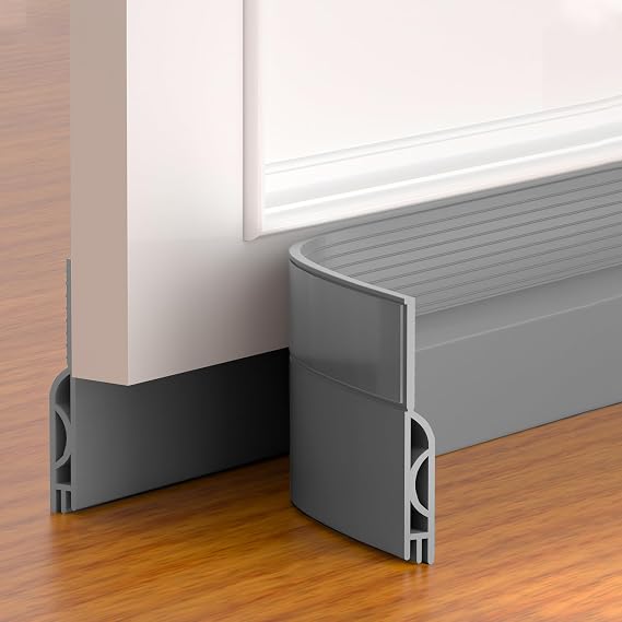 Door Draft Stopper,Adjustable Door Sweep for Bottom of Door,Silicone Weather Stripping Door Bottom Seal Blocker Air Noise,Under Door Gap Filler for Interior/Exterior Doors(Grey, 39inch)