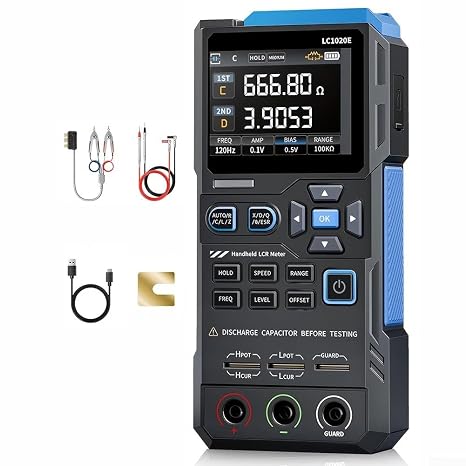 Digital LCR Meter, Portable Bridge LCR ESR Tester with 100Hz/120Hz/1kHz/10kHz/100kHz Test Frequencies, for Capacitance Inductance Electronic Component Measurement