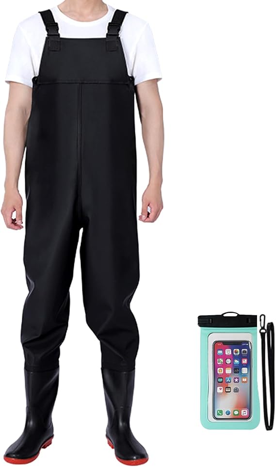 Fishing Chest Waders and Waist Wader Pants for Men, Waterproof PVC Lightweight Bootfoot Black Insulated Wading