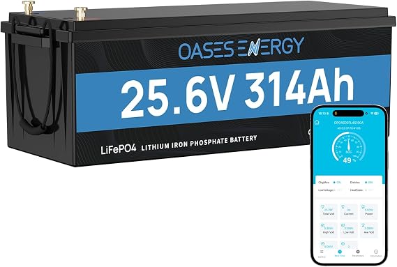 24V 314Ah LiFePO4 Lithium Battery with Bluetooth, 200A BMS, Deep Cycles LiFePO4 Battery, 8038Wh Energy for Off-Grid, Solar, RV, Camper, Trolling Motor, Marine, Boats