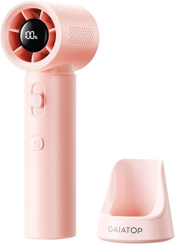 Gaiatop Portable Turbo Fan, 100-Speed Digital Display Handheld Fan Pink