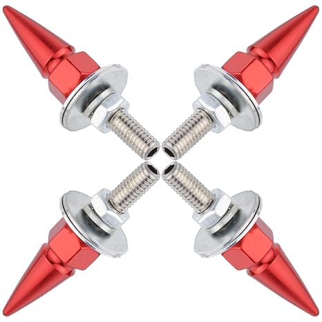 Spike License Plate Bolts Car Tag Screws Anti-Theft Car Plate Frame Fastenings for Most Motorcycle (Red)