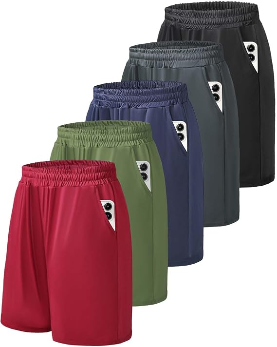 5 Pack Men's Running Shorts Quick Dry Breathable Gym Short with Pocktes Lightweight Athletic Sports Shorts