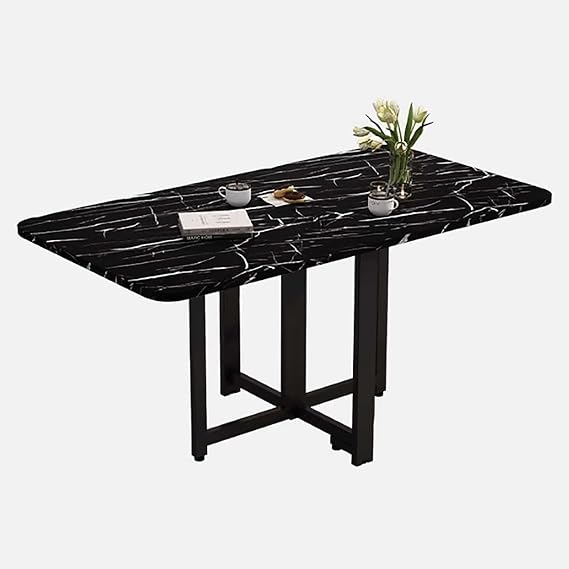 wood folding dining table, Foldable Drop Leaf Dining Table with Adjustables Foot Pads, Anti-Fall Bracket, Space Saving, Drop Leaf Tables for Small Spaces, Living Room(Black stone pattern)