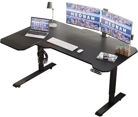 Gaming Electric Standing Desk L Shaped with Privacy Screen, 59 Inch PC Computer Desk,Large Surface for Monitors