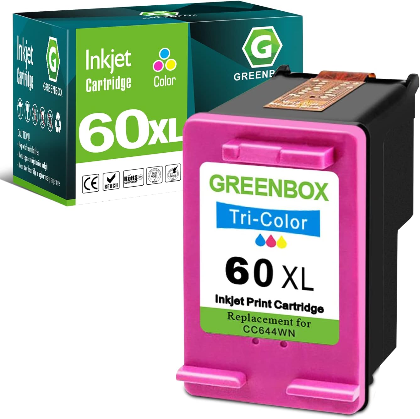 GREENBOX Remanufactured 60XL Color Ink Replacement for HP 60XL 60 XL Ink Cartridge for PhotoSmart C4780 C4680 C4795 C4640, Deskjet F4480 F4440 F2430 F4280, Envy 110 120 111 114 1 Tri-Color
