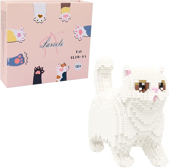 Larcele Mini Building Blocks Animal Set, DIY Micro 3D Building Toy Bricks,1196 pcs KLJM-05 (Persian Cat)