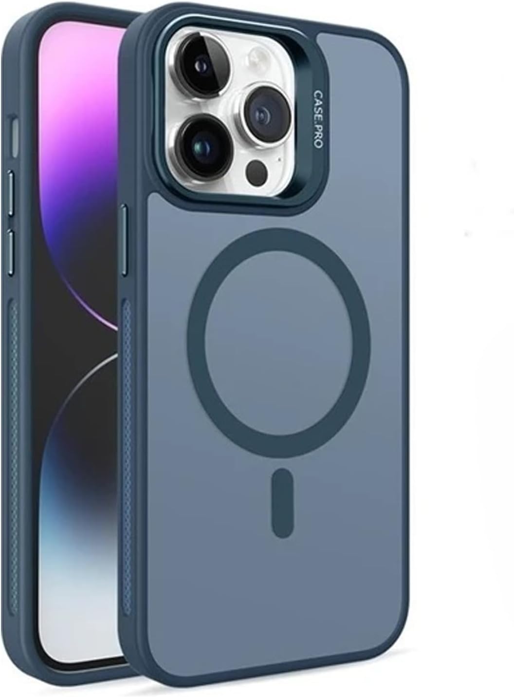 Coverzone iPhone 13 Pro ile uyumlu Kamera Lens Aparatlı Stand Olabilen Magsafe ile uyumlu Kamera Korumalı Şeffaf Full Color Magnetic Wireless Telefon Kılıfı (Lacivert, iPhone 13 Pro)