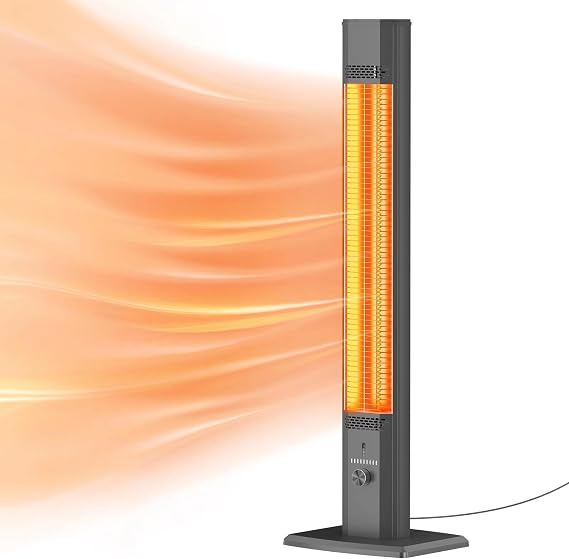 Outdoor Patio Heater with 9 Heat Levels,Space Heater for Garage Backyard Room Indoor,1500W Fast Electric Infrared Heater,9H Timers,Waterproof,Child Lock,Black Large